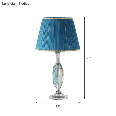 Hélène - Traditional Clear Crystal Reading Lighting With Drum Blue Fabric Shade