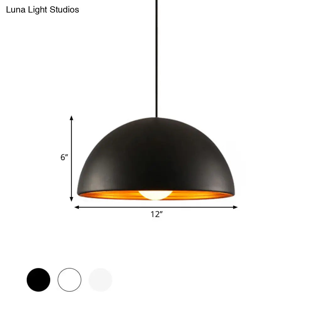 Hemisphere Industrial Metal Dining Room Suspension Lamp - 1 Light Down Pendant