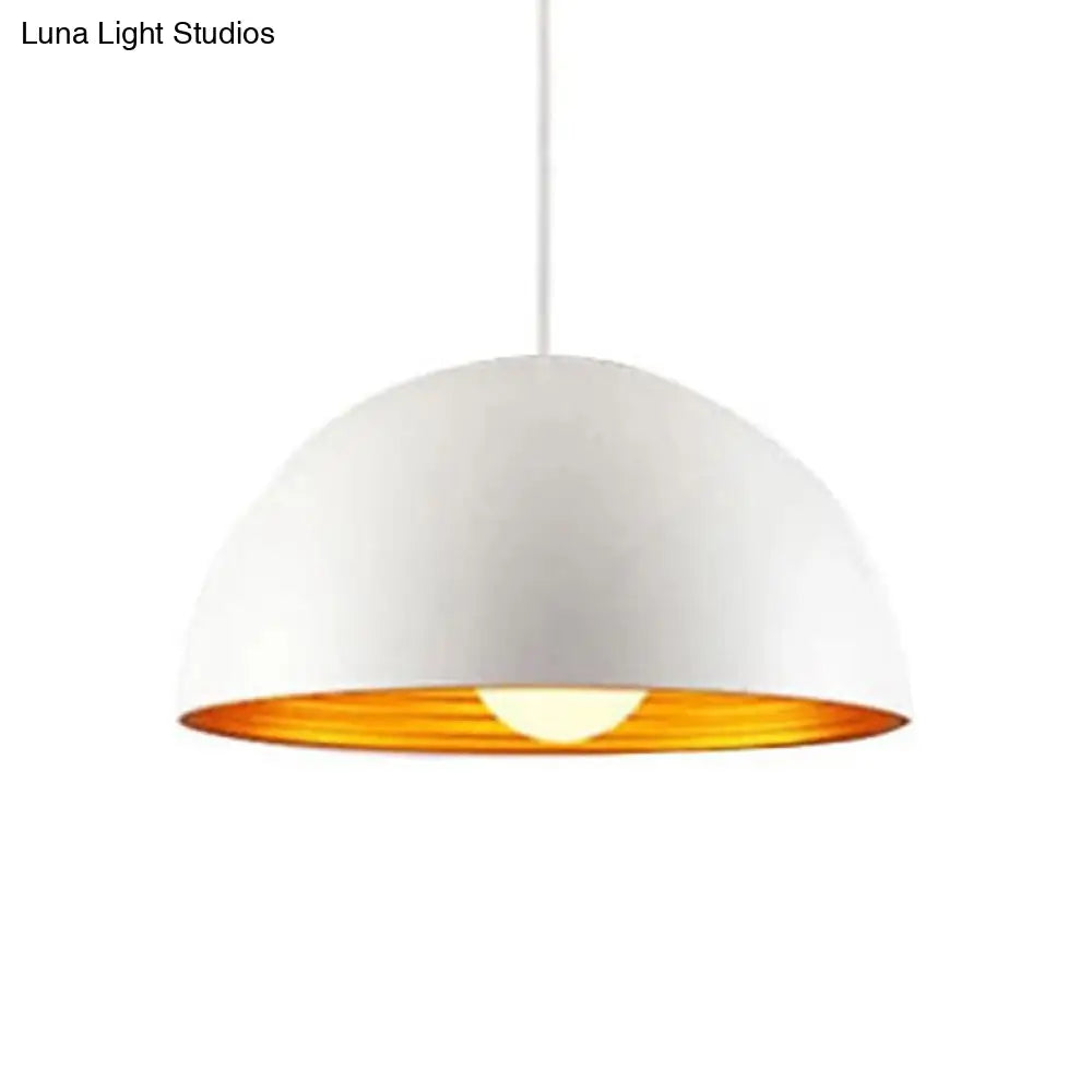 Hemisphere Industrial Metal Dining Room Suspension Lamp - 1 Light Down Pendant