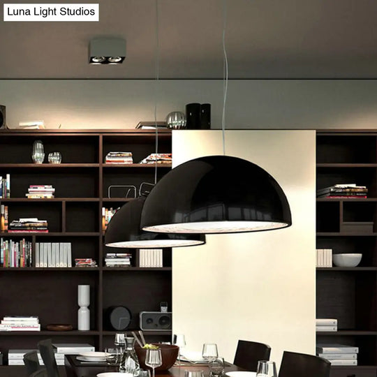 Hemispherical Resin Pendant Light 16’/23’ – Single Living Room Lamp In Black/White With