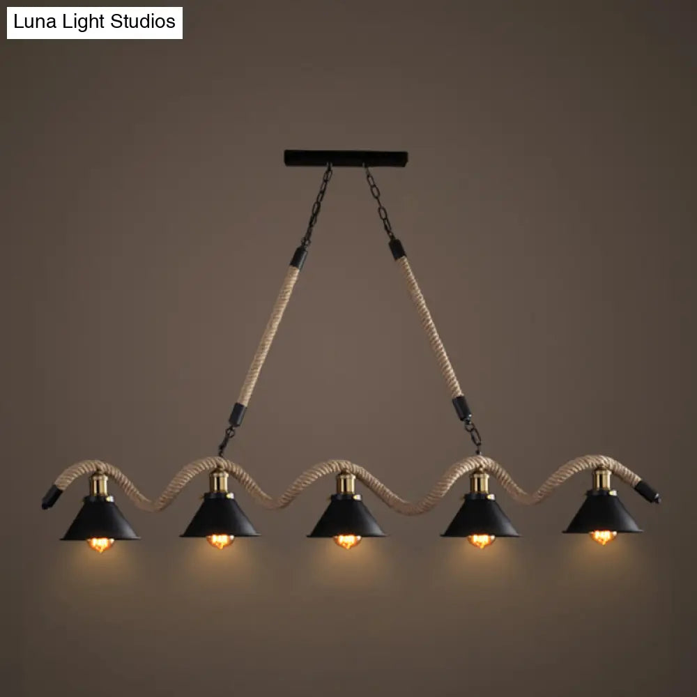 Hemp Rope Antique Hanging Lamp Chandelier In Black - Ideal For Restaurants And Islands 5 /