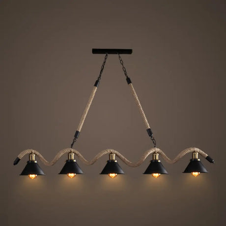 Hemp Rope Antique Hanging Lamp Chandelier In Black - Ideal For Restaurants And Islands 5 /