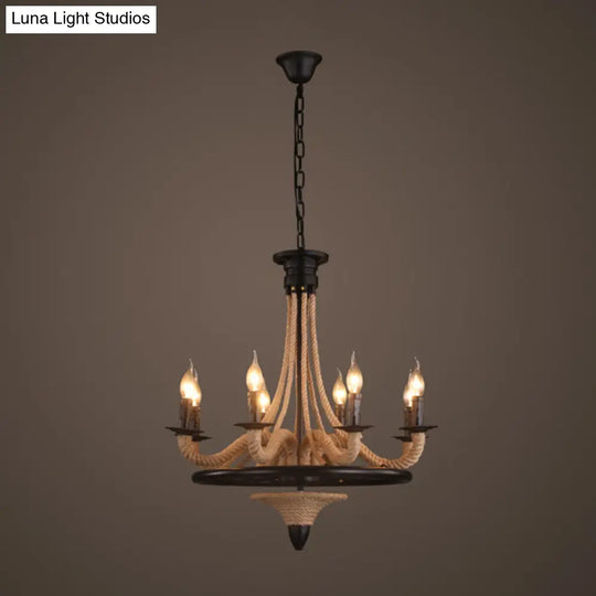 Hemp Rope Antique Hanging Lamp Chandelier In Black - Ideal For Restaurants And Islands 8 /