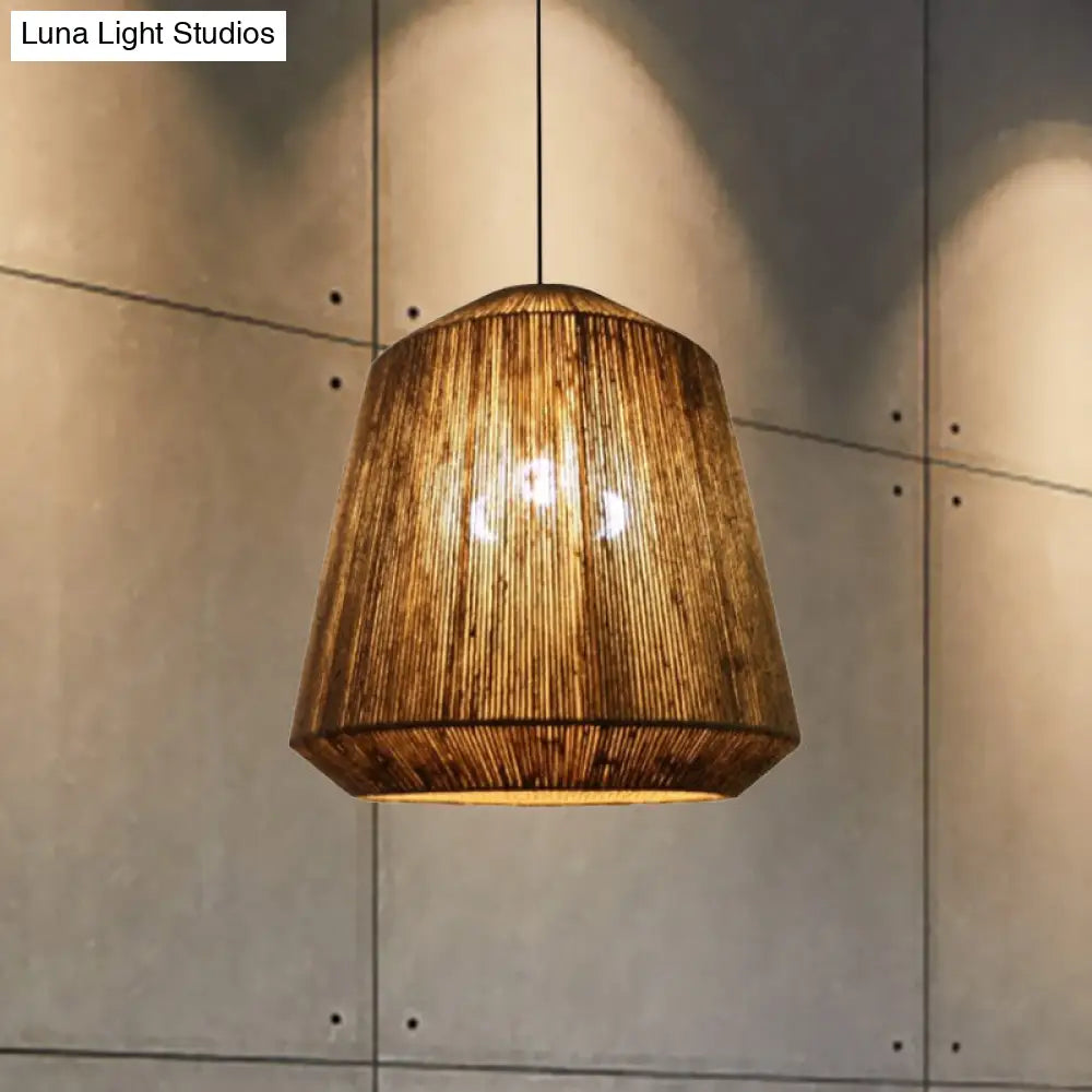 Hemp Rope Barrel Pendant Light In Rustic Grey For Restaurants And Living Rooms