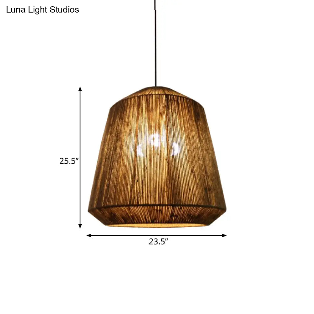 Hemp Rope Barrel Pendant Light In Rustic Grey For Restaurants And Living Rooms