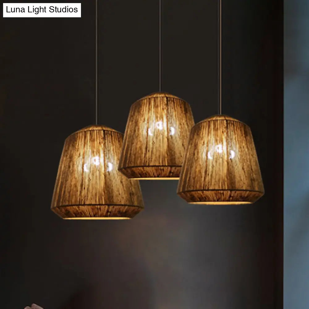 Hemp Rope Barrel Pendant Light In Rustic Grey For Restaurants And Living Rooms