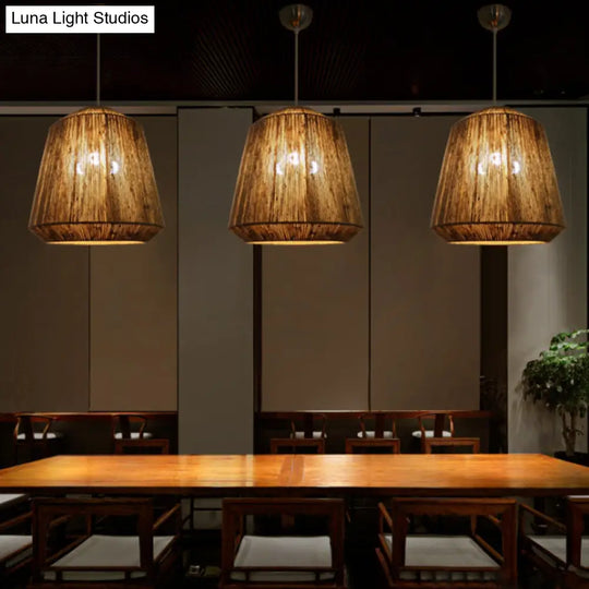 Hemp Rope Barrel Pendant Light In Rustic Grey For Restaurants And Living Rooms