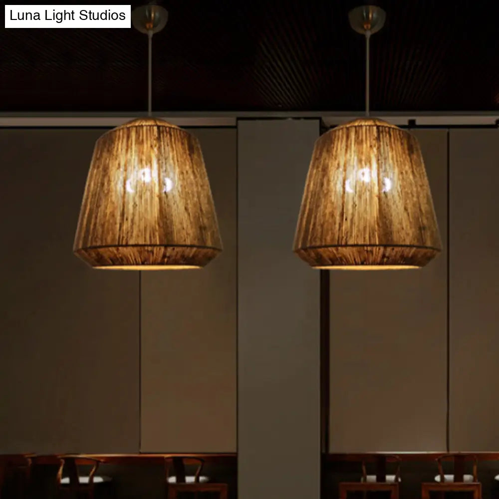 Hemp Rope Barrel Pendant Light In Rustic Grey For Restaurants And Living Rooms