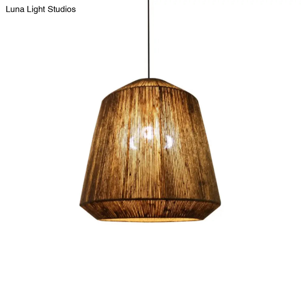 Hemp Rope Barrel Pendant Light In Rustic Grey For Restaurants And Living Rooms
