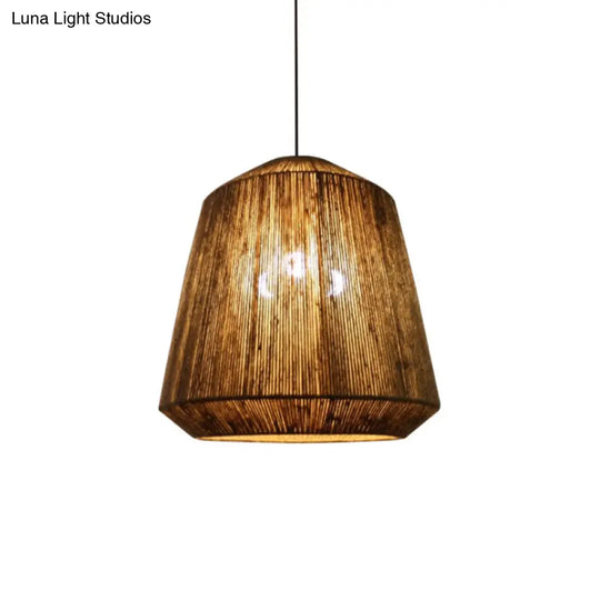 Hemp Rope Barrel Pendant Light In Rustic Grey For Restaurants And Living Rooms