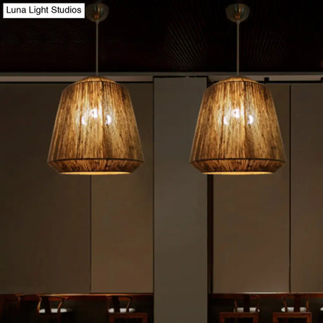 Hemp Rope Barrel Pendant Light In Rustic Grey For Restaurants And Living Rooms