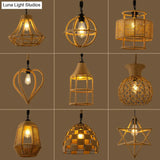 Hemp Rope Caged Pendant Light - Vintage Single-Bulb Hanging Fixture For Restaurants In Brown