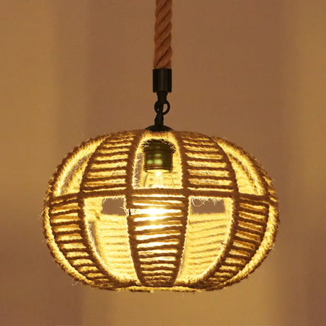 Hemp Rope Industrial Ceiling Pendant Light - Flaxen Single Hanging Fixture For Restaurants / D
