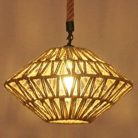Hemp Rope Industrial Ceiling Pendant Light - Flaxen Single Hanging Fixture For Restaurants / F