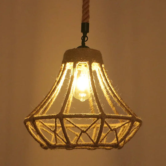 Hemp Rope Industrial Ceiling Pendant Light - Flaxen Single Hanging Fixture For Restaurants / J