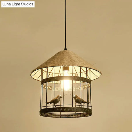 Hemp Rope Pendant Light - Antique 1-Light Fixture In Brown For Restaurants