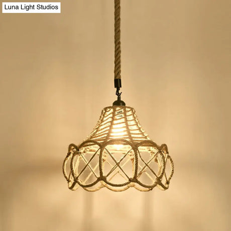 Hemp Rope Pendant Light - Antique 1-Light Fixture In Brown For Restaurants