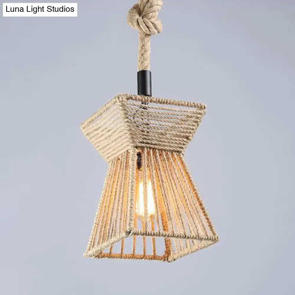 Hemp Rope Industrial Ceiling Light In Brown For Restaurants - Elegant Pendant Lighting / C