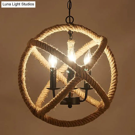 Hemp Rope Yellow Chandelier Light - Farmhouse Pendant Lighting Fixture (3-Light 14/16.5/20.5 Wide)