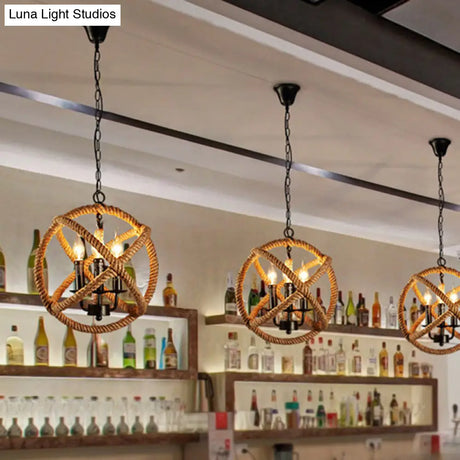 Hemp Rope Yellow Chandelier Light - Farmhouse Pendant Lighting Fixture (3-Light 14/16.5/20.5 Wide)