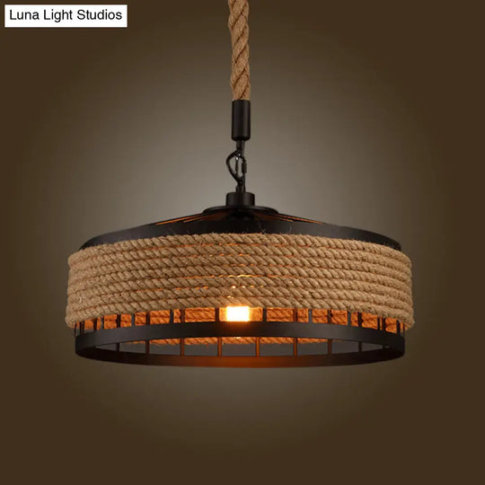 Hemp Rope Yurt Pendant Light Fixture For Rustic Restaurants - Black