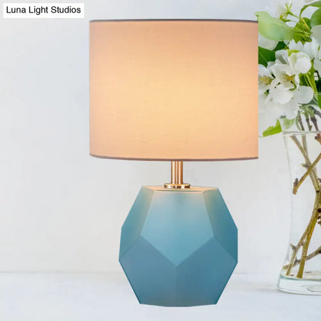 Hexagon Glass Night Light With Fabric Shade - Modern Grey/Pink/Yellow Table Lamp