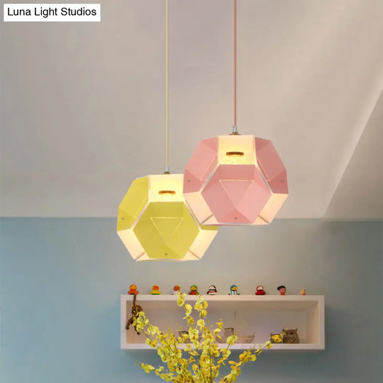 Hexagon Macaron Drop Pendant Light In Yellow/Pink For Restaurants