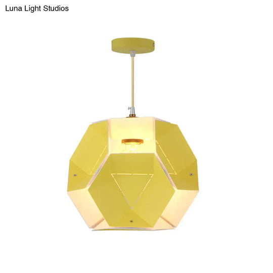 Hexagon Drop Pendant Macaron Ceiling Light In Yellow/Pink For Restaurant - 1-Light Iron Fixture