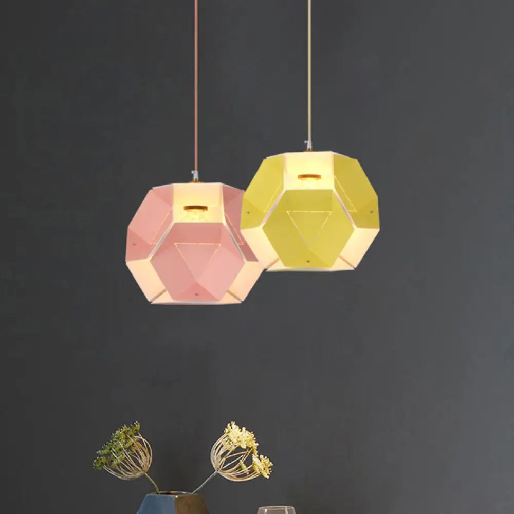 Hexagon Macaron Drop Pendant Light In Yellow/Pink For Restaurants Yellow