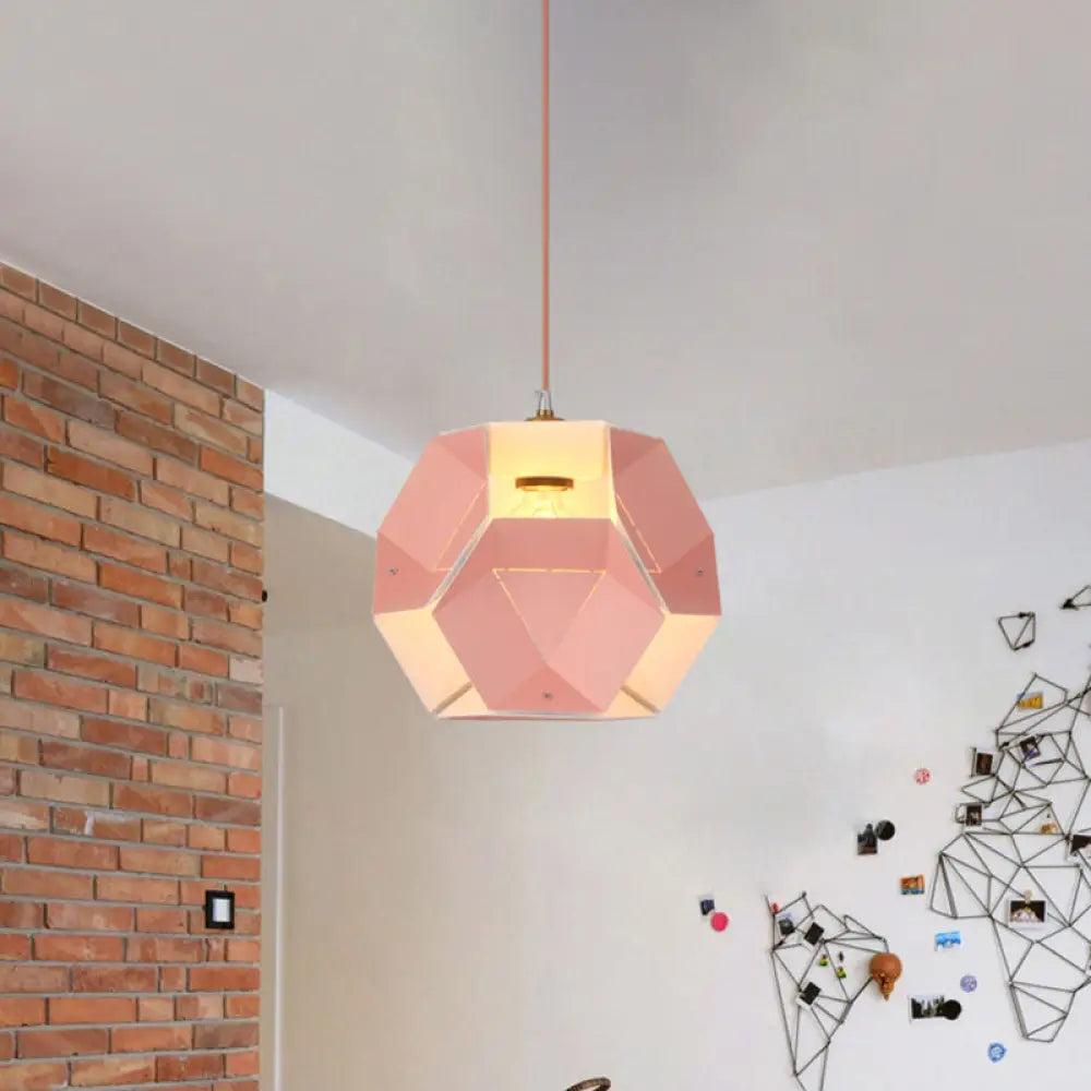Hexagon Macaron Drop Pendant Light In Yellow/Pink For Restaurants Pink