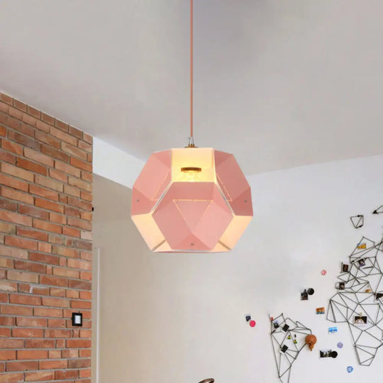 Hexagon Macaron Drop Pendant Light In Yellow/Pink For Restaurants Pink