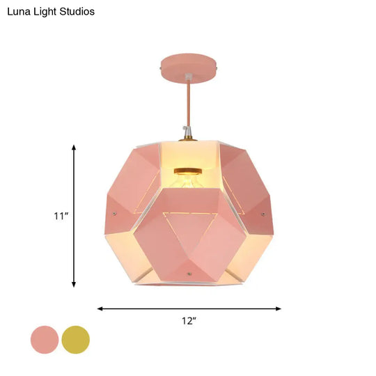 Hexagon Drop Pendant Macaron Ceiling Light In Yellow/Pink For Restaurant - 1-Light Iron Fixture