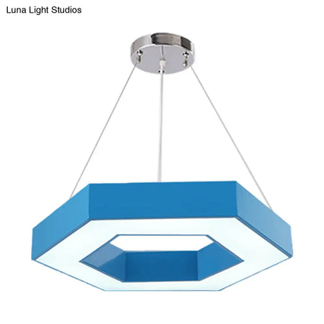Hexagon Ring Led Chandelier In Vibrant Colors For Kindergarten Down Lighting