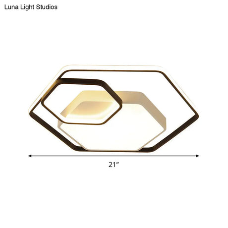 Hexagonal Ceiling Lamp - Modern Style Metallic Led 21’/27’ W Black And White/White Flush Light