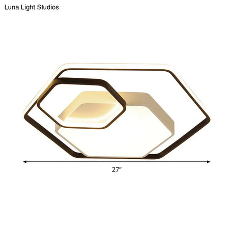 Hexagonal Ceiling Lamp - Modern Style Metallic Led 21’/27’ W Black And White/White Flush Light