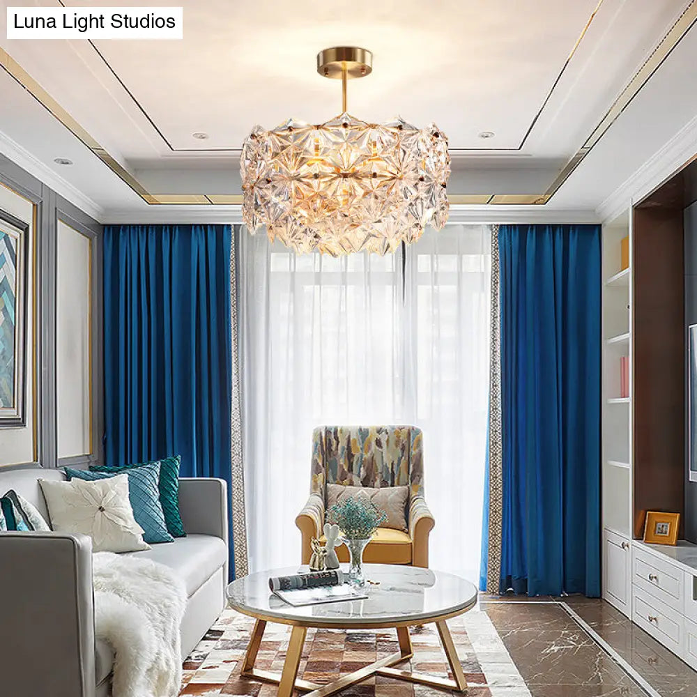 Hexagonal Gold Crystal Hanging Lamp Kit - Postmodern Ceiling Light (8/9 Heads)