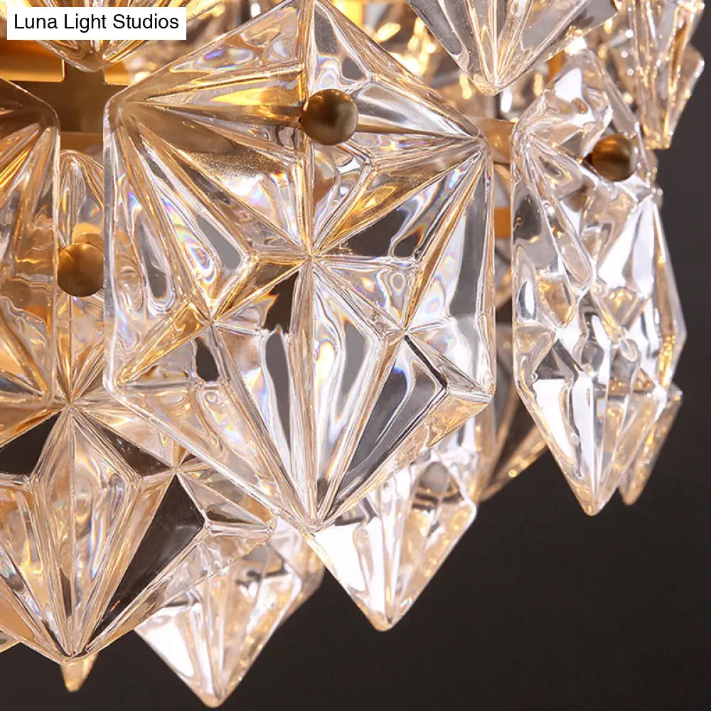Hexagonal Gold Crystal Hanging Lamp Kit - Postmodern Ceiling Light (8/9 Heads)