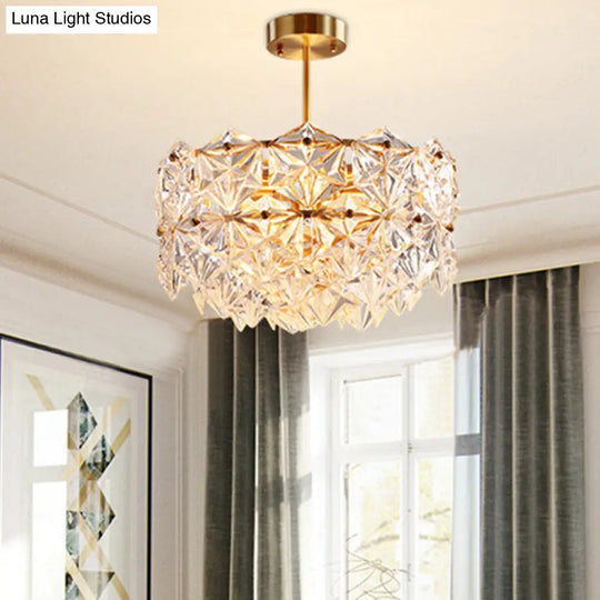 Hexagonal Gold Crystal Hanging Lamp Kit - Postmodern Ceiling Light (8/9 Heads)