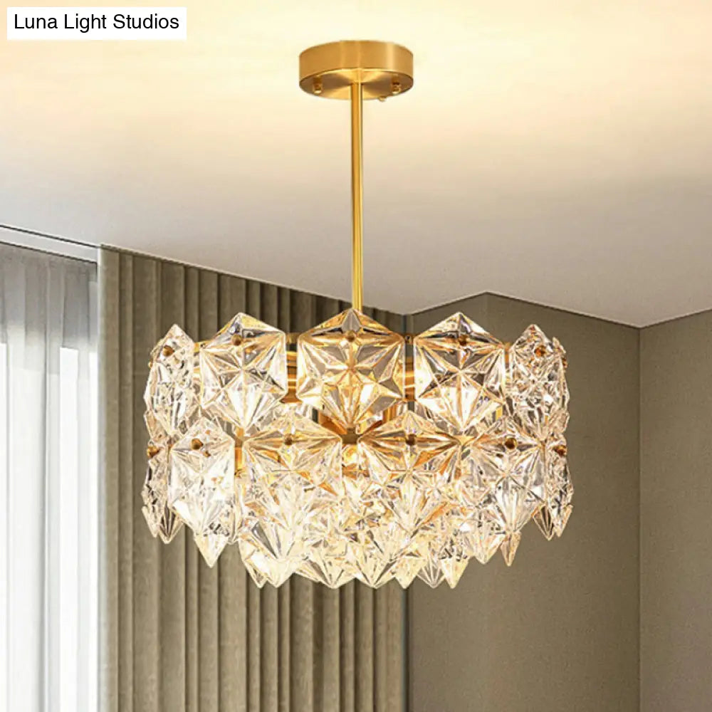 Hexagonal Gold Crystal Hanging Lamp Kit - Postmodern Ceiling Light (8/9 Heads)