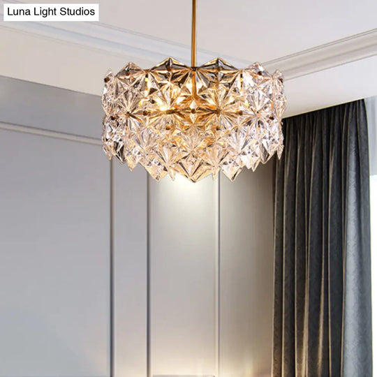 Hexagonal Gold Crystal Hanging Lamp Kit - Postmodern Ceiling Light (8/9 Heads)