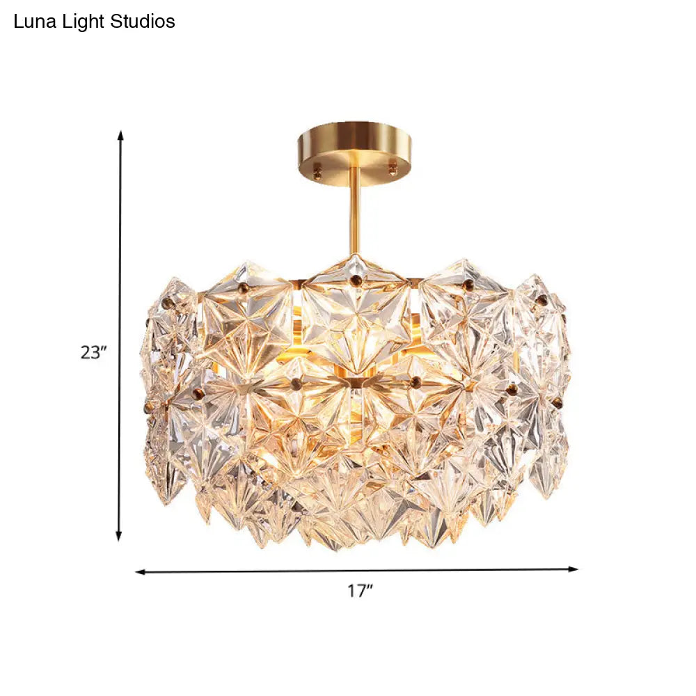 Hexagonal Gold Crystal Hanging Lamp Kit - Postmodern Ceiling Light (8/9 Heads)