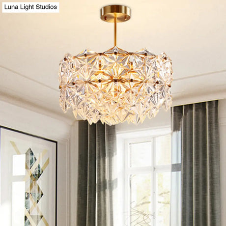 Hexagonal Gold Crystal Hanging Lamp Kit - Postmodern Ceiling Light (8/9 Heads)