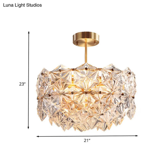 Hexagonal Gold Crystal Hanging Lamp Kit - Postmodern Ceiling Light (8/9 Heads)