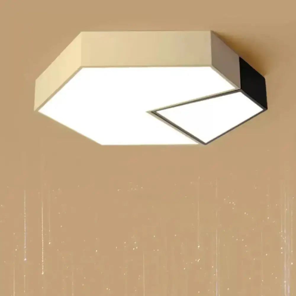 Hexagonal Led Ceiling Fixture - Modern Black And White Color-Block Design 15’/19’ Sizes Flush