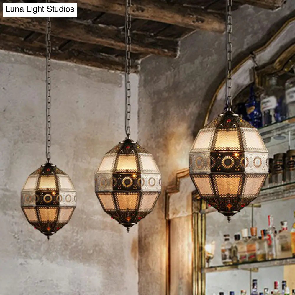 Hollow-Out Suspension Light In Bronze - Restaurant Pendant Fixture (3 Bulbs)