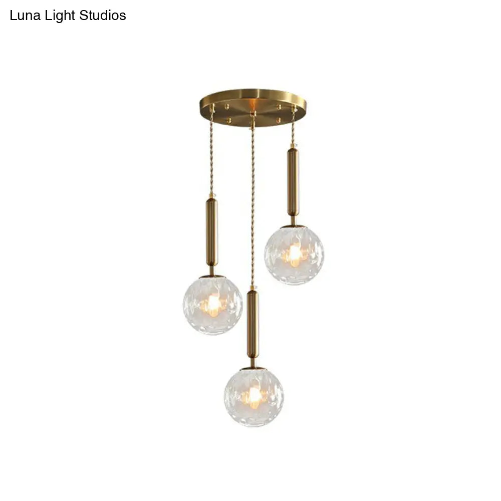 Honeycomb Glass Cluster Pendant Light With 3-Heads And Gold Finish / Round