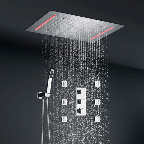 Hot selling Ceiling Rain LED Shower Faucets Set Thermostatic 3 ways Mixing Valve Faucets Body jets Massage 2 inch WHOLE