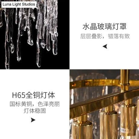 Icicle Nordic All copper modern luxury crystal rectangular chandelier Chandelier