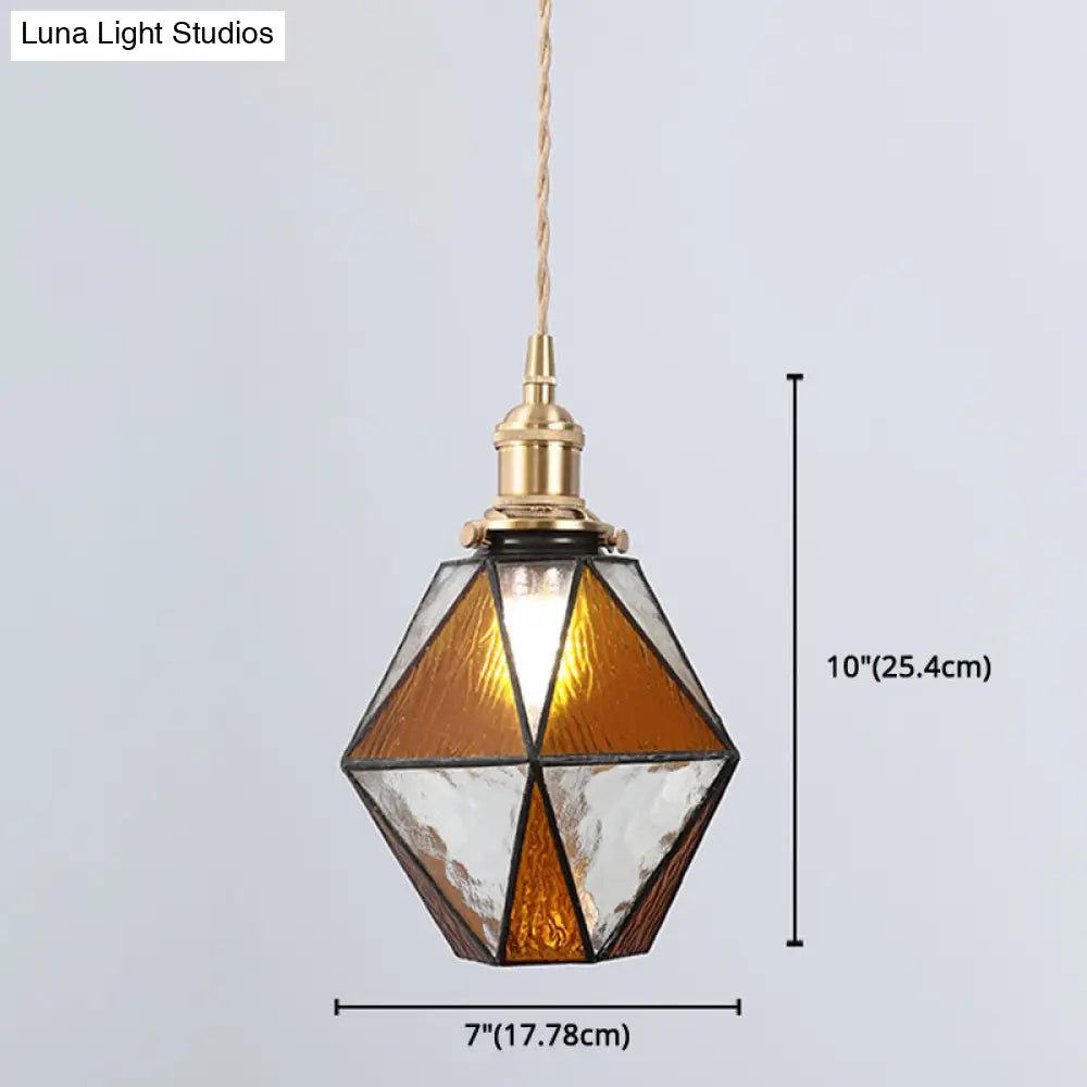Icy Clear Glass Pendant Lamp: Geometric 1 Light Tiffany-Style Fixture