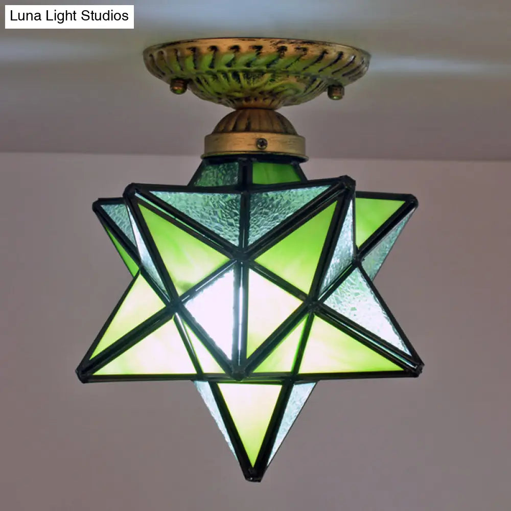 Icy Clear Glass Tiffany Semi-Flush Ceiling Light For Bedroom With Diamond Shape Mount